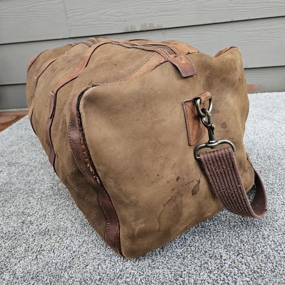 Vintage J CREW Oarsman Rugged Leather Weekender Bag Large Travel Duffle Worn - Picture 6 of 16